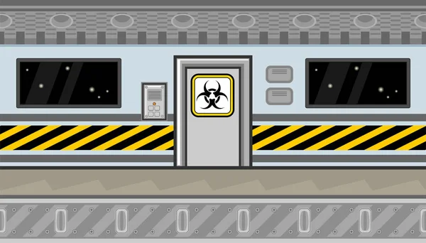Interior de la nave espacial sin costuras con puerta y línea de advertencia para el diseño del juego — Archivo Imágenes Vectoriales