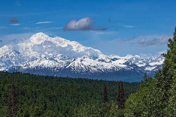 Uma Visão Panorâmica Clara Denali Distância — Fotografia de Stock