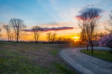 Monmouth County, New Jersey 'deki Big Brook Park' ta bahar akşamının erken saatlerinde gün batımı.