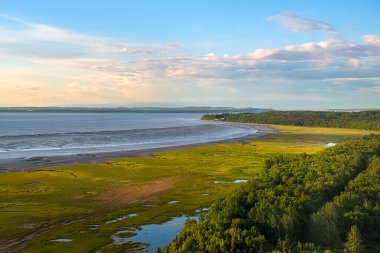 Yaz başında Anchorage Alaska 'nın dışındaki sahile manzaralı bir bakış..