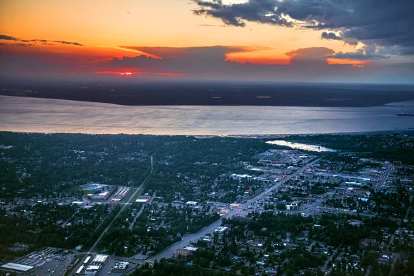 Aerial Sunset View Ofer Anchorage Alaska Turnagain Arm Which Leads — Stock Photo, Image