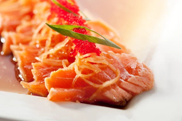 Asian Style Salmon Fillet Topped with Tobiko — Stock Photo, Image
