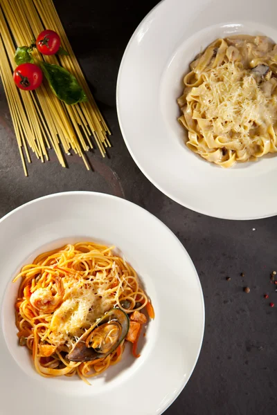 Mushroom and Seafood Pasta — Stock Photo, Image