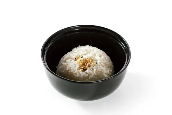 Černé misky vařené rýže — Stock fotografie