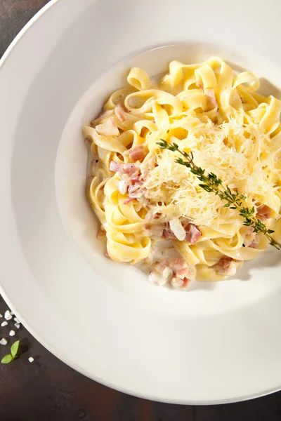 Fettuccine Carbonara with Parmesan — Stock Photo, Image