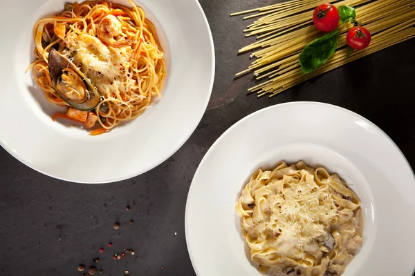 Mushroom and Seafood Pasta — Stock Photo, Image