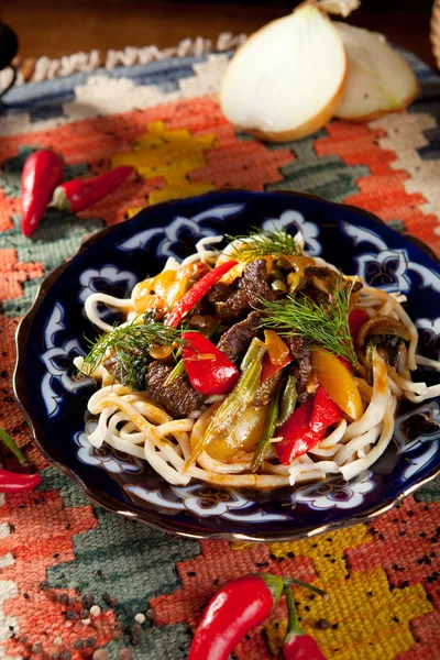 Noodles with Laghman Sauce — Stock Image Noodles with Laghman Sauce Royalty Free Stock Images