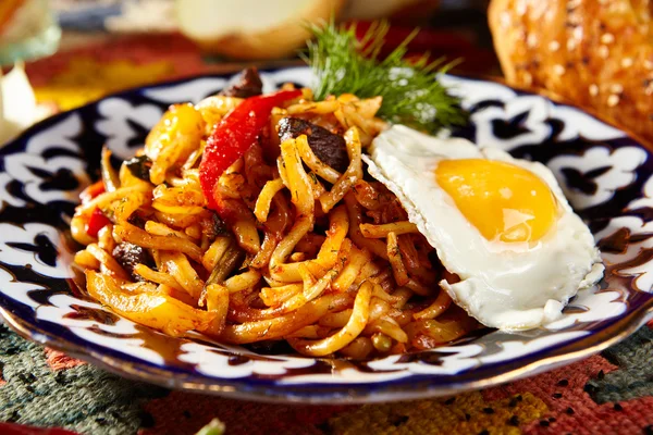 Noodles with Laghman Sauce — Stock Image Noodles with Laghman Sauce Stock Picture