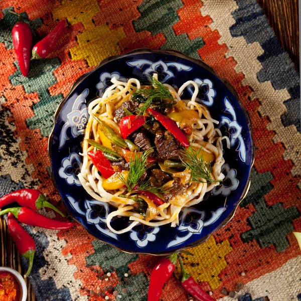 Noodles with Laghman Sauce — Stock Image Noodles with Laghman Sauce Stock Image