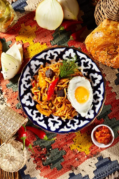 Noodles with Laghman Sauce — Stock Image Noodles with Laghman Sauce Stock Image
