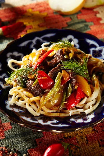 Noodles with Laghman Sauce — Stock Image Noodles with Laghman Sauce Stock Photo