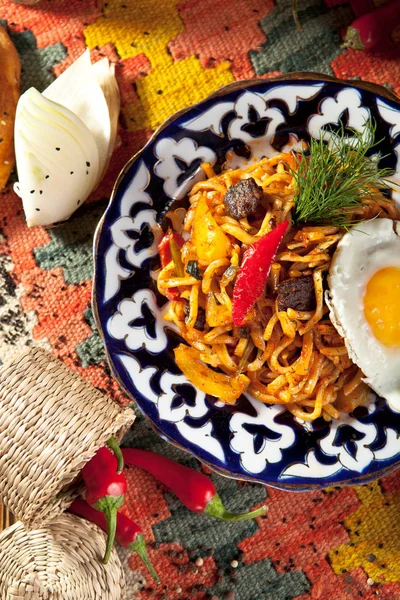Noodles with Laghman Sauce — Stock Image Noodles with Laghman Sauce Royalty Free Stock Images