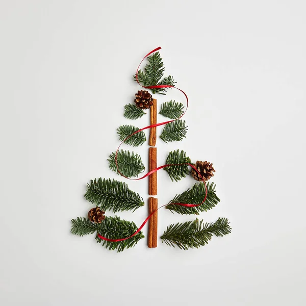 Árbol de Navidad hecho de follaje de invierno y palos de canela — Foto de Stock