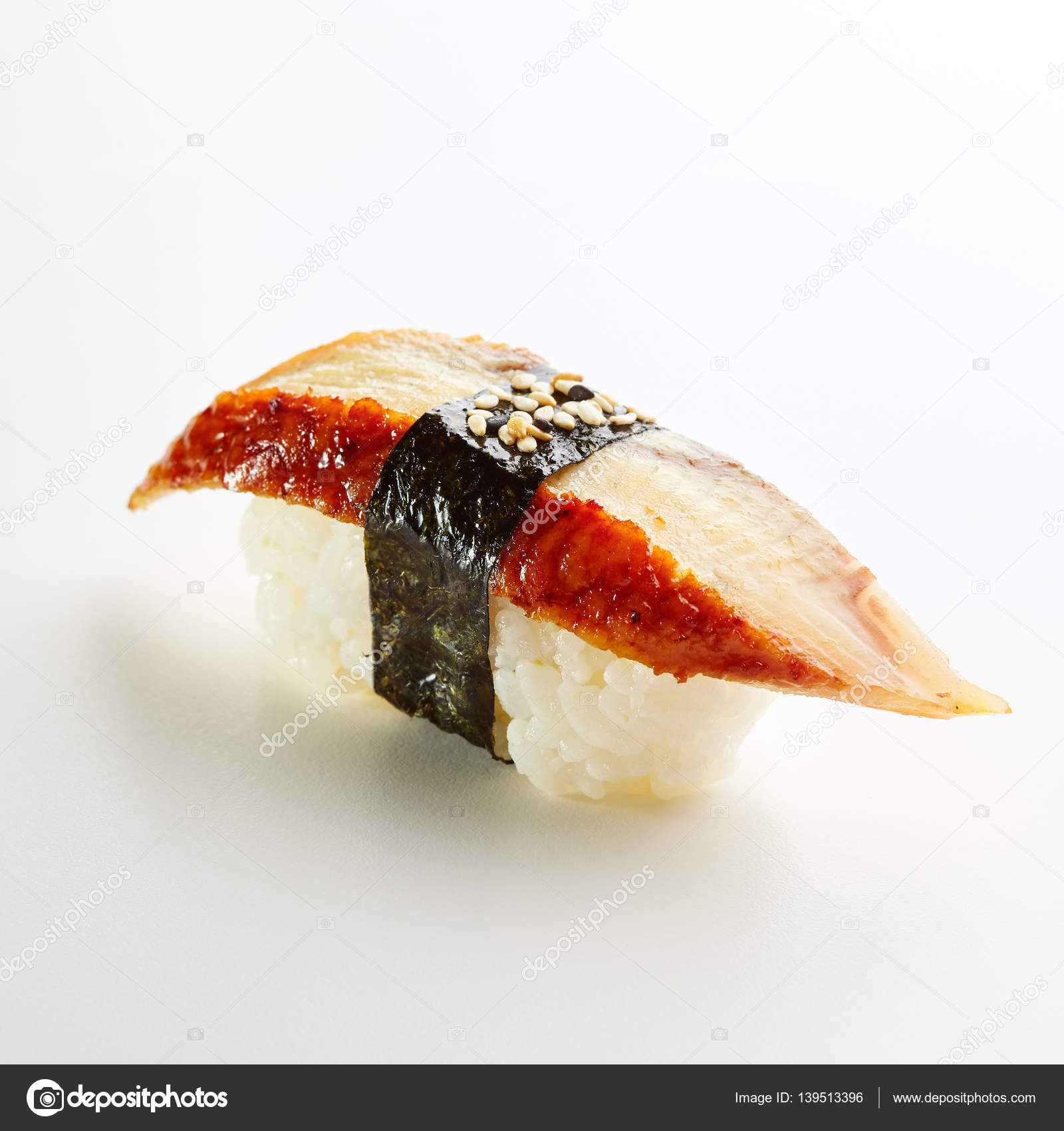 Closeup Grilled Unagi Sushi With Teriyaki Sauce And Salmon Sushi In  Background. Stock Photo, Picture and Royalty Free Image. Image 80995190., image size:1600x1700