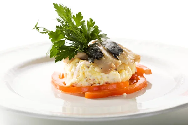 Traditional Russian Herring Salad over White — Stock Photo, Image