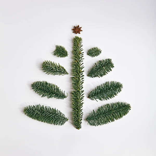 冬の葉で作ったクリスマス ツリー — ストック写真
