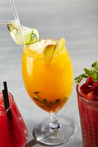 Tropical Passionfruit Cocktail Garnished Ginger Cucumber — Stock Photo, Image