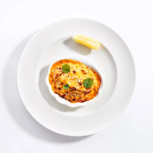 Seafood lasagne část horní pohled — Stock fotografie