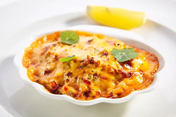 Seafood lasagna portion closeup — Stock Photo, Image