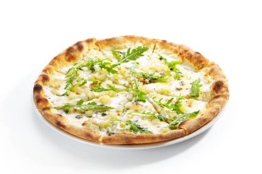 Beyaz Peynirli Pizzalar Beyaz Arkaplanda İzole Edildi