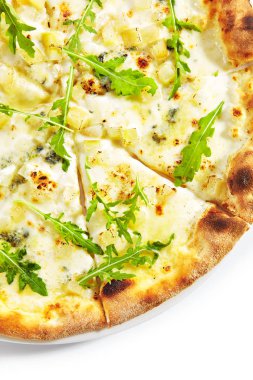 Beyaz Dörtlü Pizzalar Beyaz Arkaplan Üst Görünümünde İzole Edildi