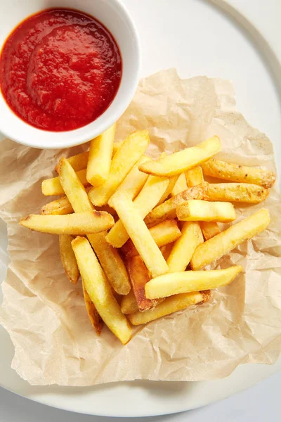 Fries or French Fries with Tomato Sauce Isolated — Stock Photo, Image