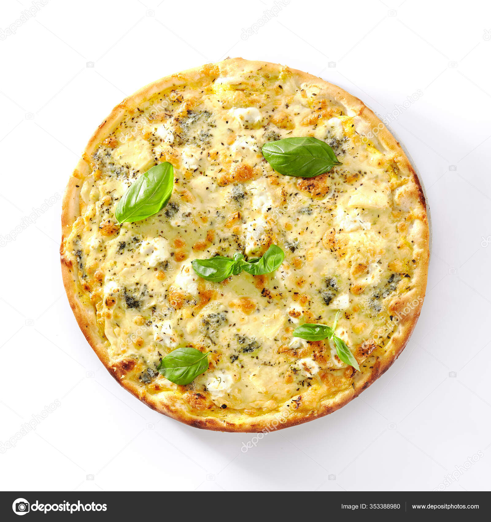 White Four Cheeses Pizza Melted Parmesan Mozzarella Gouda