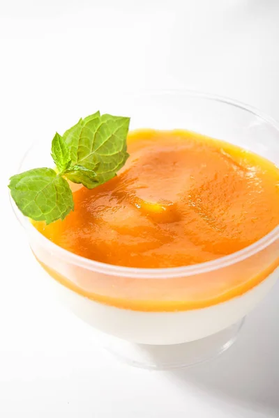 Fruit Panna Cotta Dessert Mango Sweet Cream Gelatin Isolated White — Stock Photo, Image