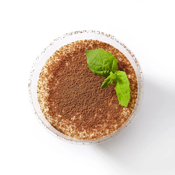 Gourmet Italienisches Tiramisu Dessert Restaurantglas Dekoriert Mit Frischer Minze Und — Stockfoto