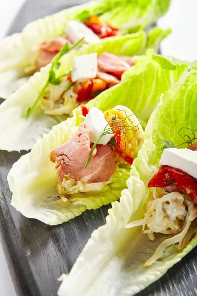 Romano Salat Mit Roastbeef Und Sellerie Remoulade Leckere Snacks Mit — Stockfoto