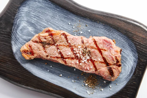 Badigeonner Steak Sel Épices Servi Rôti Viande Vue Dessus Boeuf — Photo