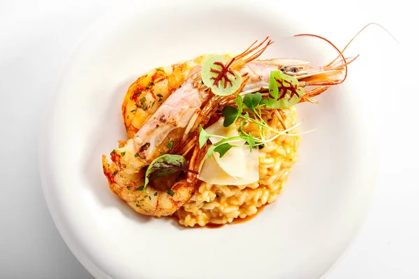 Risotto Tom Yam Argentinian Shrimp Delicious Thai Dish Seafood Closeup — Stock Photo, Image