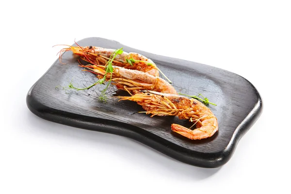 Argentinian Shrimps Side View Served Red Prawns Black Plate Seafood — Stock Photo, Image