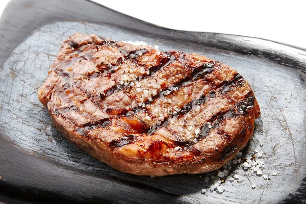 Ribeye Steak Avec Sel Épices Viande Rôtie Servie Vue Près — Photo