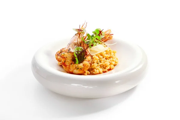 Risotto Tom Yam Argentinian Shrimp Delicious Thai Dish Seafood Closeup — Stock Photo, Image