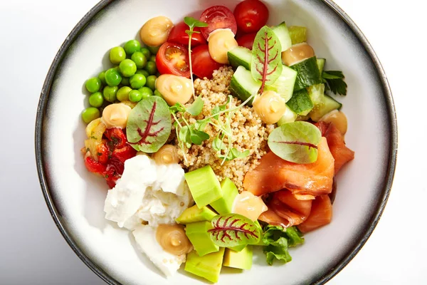 Couscous Con Salmone Verdure Fresche Pasto Tradizionale Servito Con Tofu — Foto Stock