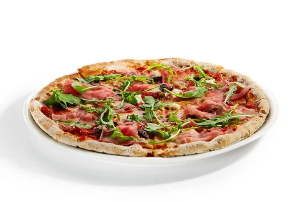 Pizza Con Jamón Parma Alcachofa Deliciosa Comida Italiana Con Jamón — Foto de Stock