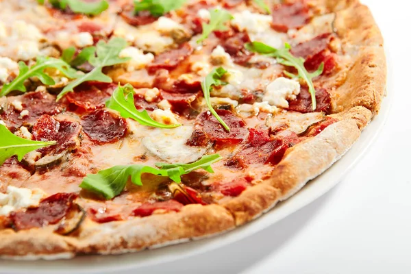 Pepperoni Pizza Slices Arugula Plate Traditional Italian Cuisine Delicious Fast — Stock Photo, Image