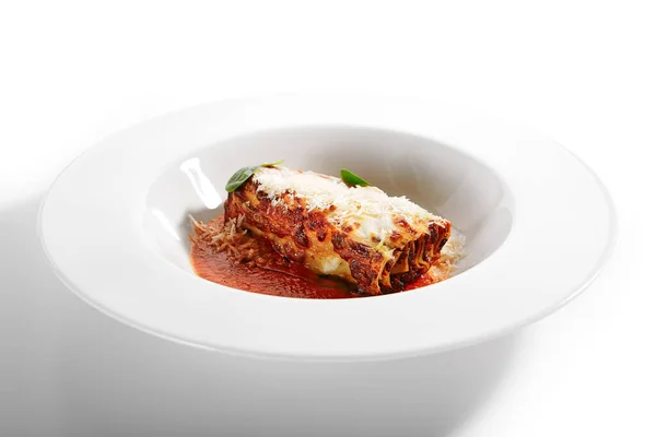 Lasagna Bolognese Vicino Servito Cucina Tradizionale Italiana Dish Con Pasta — Foto Stock