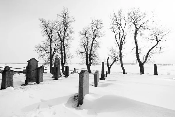 Immagine Bianco Nero Una Tranquilla Giornata Invernale Cimitero — Foto Stock