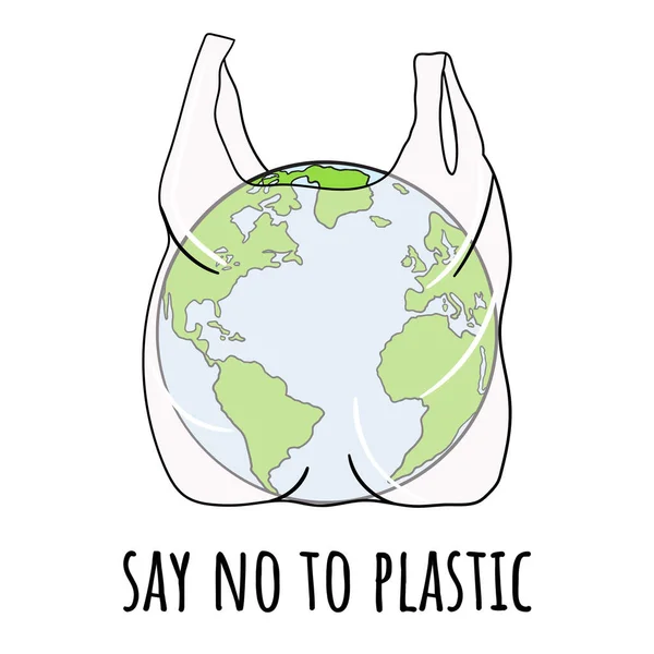 Dis Non Aux Sacs Plastique Planète Terre Dans Sac Polyéthylène — Image vectorielle