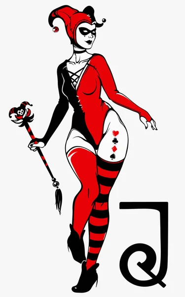 Sexy Joker Girl Red Black Colors — Stock Vector