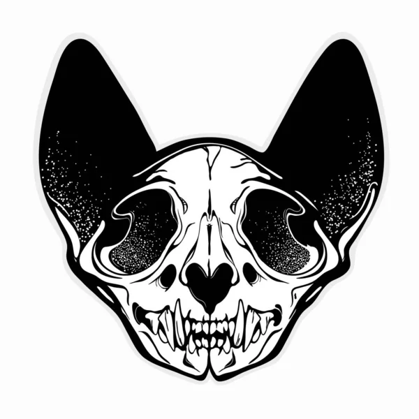 Stylizovaný Černobílý Vzor Kočičí Lebka — Stockový vektor