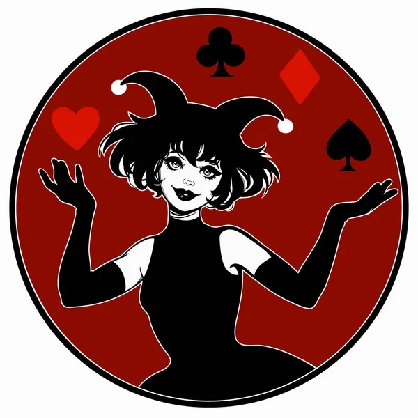 Belle Joker Fille Dans Cadre Rond — Image vectorielle