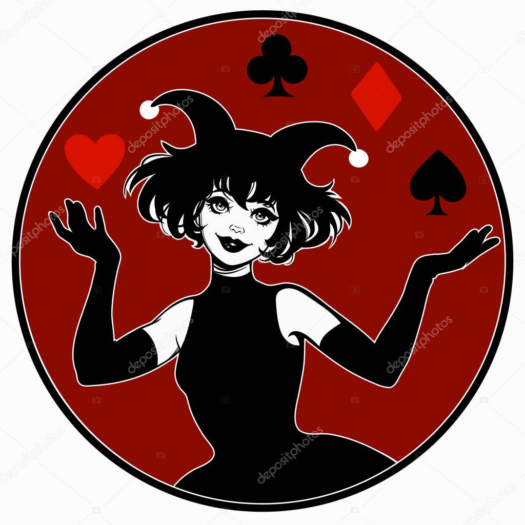 beautiful joker girl in a round frame