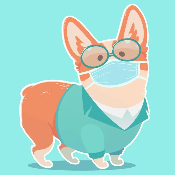 Lindo Corgi Médico Máscara — Vector de stock