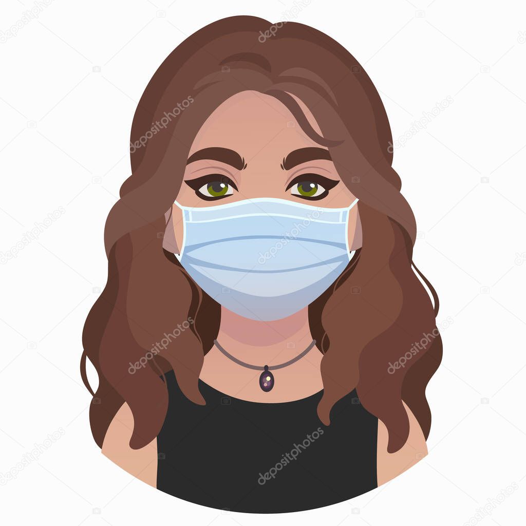 picture of a girl in a medical mask, in cartoon style