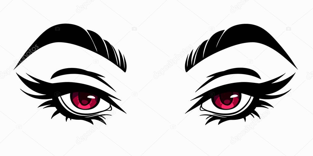 Beautiful cute female eyes in cartoon style