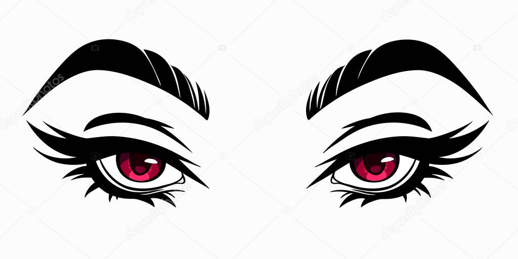 beautiful cute female eyes in cartoon style