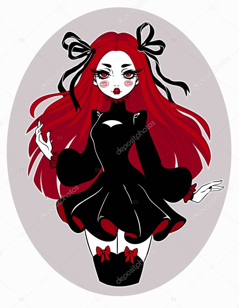 beautiful gothic doll in cartoon style